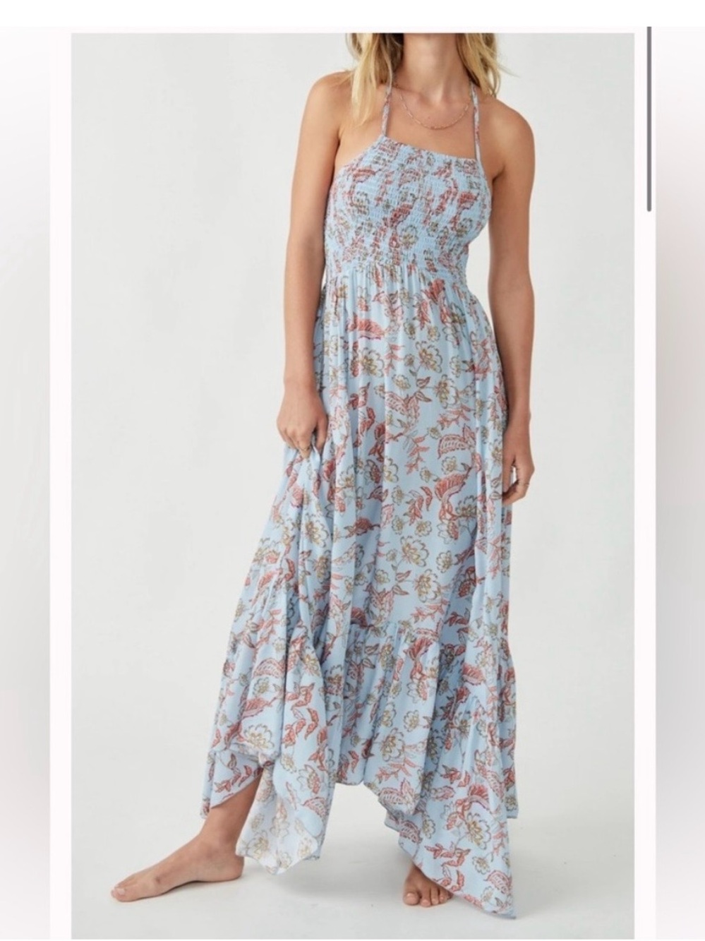 Free People Blue Floral Halter Maxi Dress